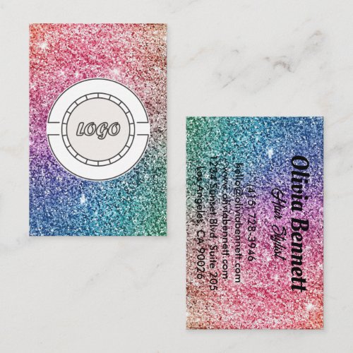 Rainbow Glitter opal Sparkle Hair Stylist Business Card