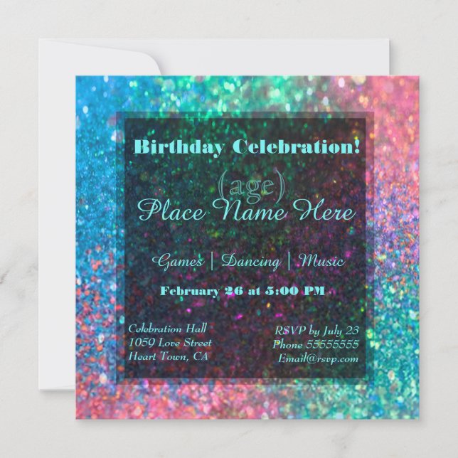 Rainbow Glitter Party Invitation (Front)