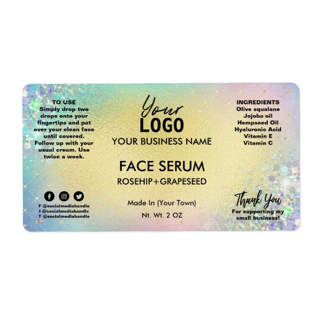 Rainbow Glitter Pastel Face Serum Label (Front)
