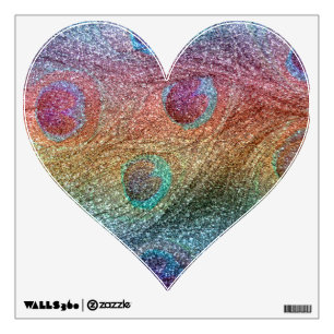 Rainbow glitter peacock feathers wall decal