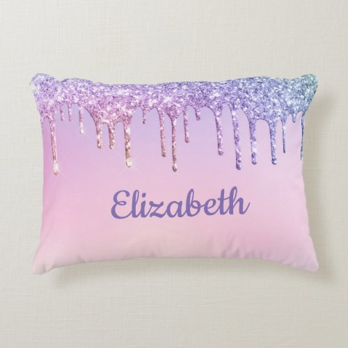Rainbow Glitter Personalized Accent Pillow