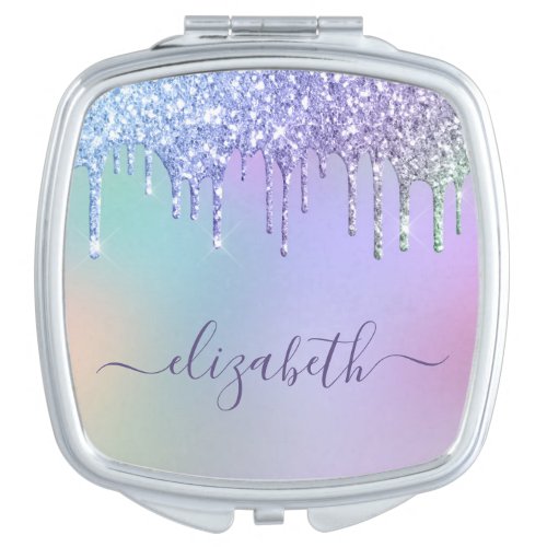 Rainbow Glitter Personalized Compact Mirror