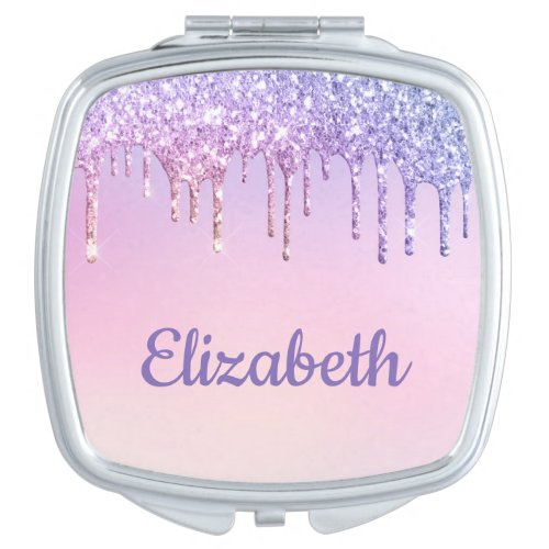 Rainbow Glitter Personalized Compact Mirror