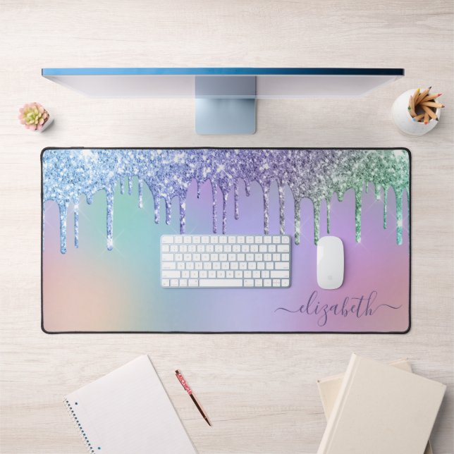 Rainbow Glitter Personalized Desk Mat (Office 1)
