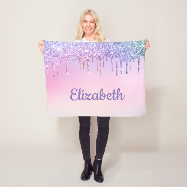 Rainbow Glitter Personalized Fleece Blanket (In Situ)