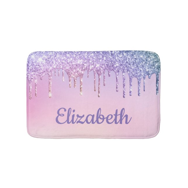 Rainbow Glitter Personalized Girl's Bath Mat (Front)