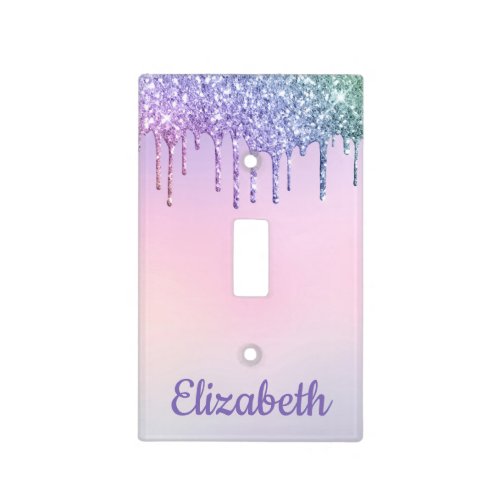 Rainbow Glitter Personalized Girls Light Switch Cover
