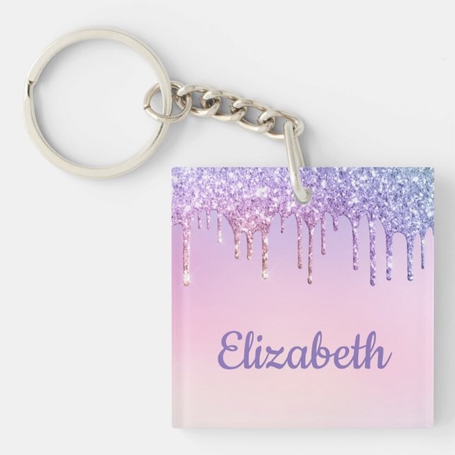 Rainbow Glitter Personalized Keychain (Front)
