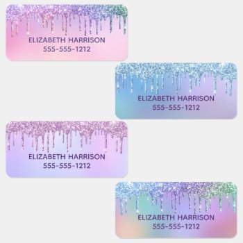 Rainbow Glitter Personalized Kids' Labels by JulieHortonDesigns at Zazzle