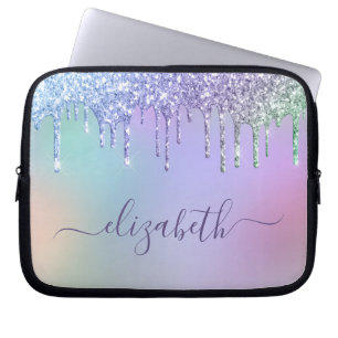 Rainbow Glitter Personalized Laptop Sleeve