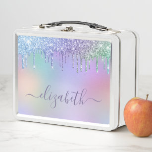 Rainbow Glitter Personalized Metal Lunch Box