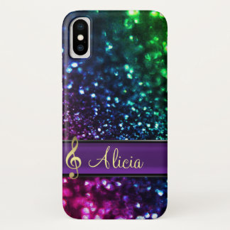 Rainbow Glitter Personalized Music iPhone X Case