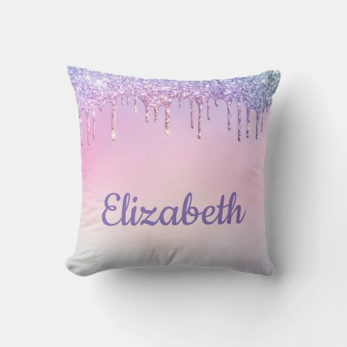 Rainbow Glitter Personalized Throw Pillow