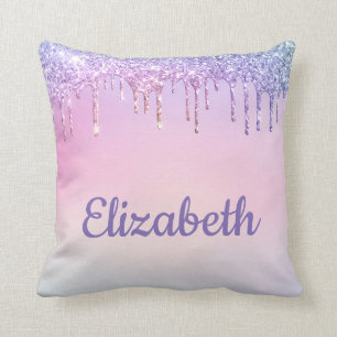 Rainbow Glitter Personalized Throw Pillow