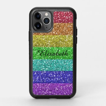 Rainbow  Glitter  Personalized With Name Otterbox Symmetry Iphone 11 Pro Case by CoolestPhoneCases at Zazzle