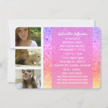 Rainbow Glitter: Photo Party Invitation by PartyTimeInvites at Zazzle