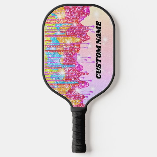 Rainbow glitter pickleball paddle