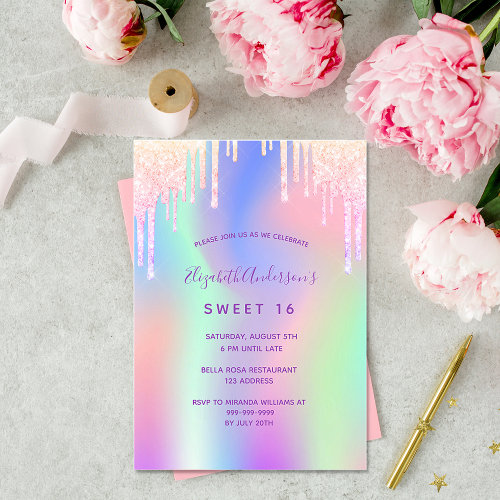 Rainbow glitter pink rose gold Sweet 16 birthday