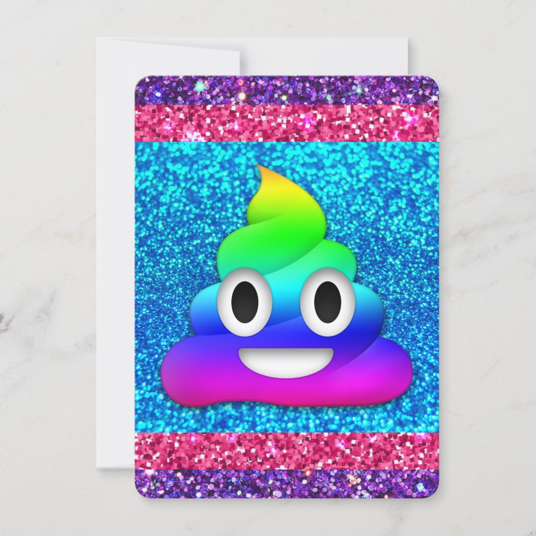 Rainbow glitter poop emoji invitation Zazzle