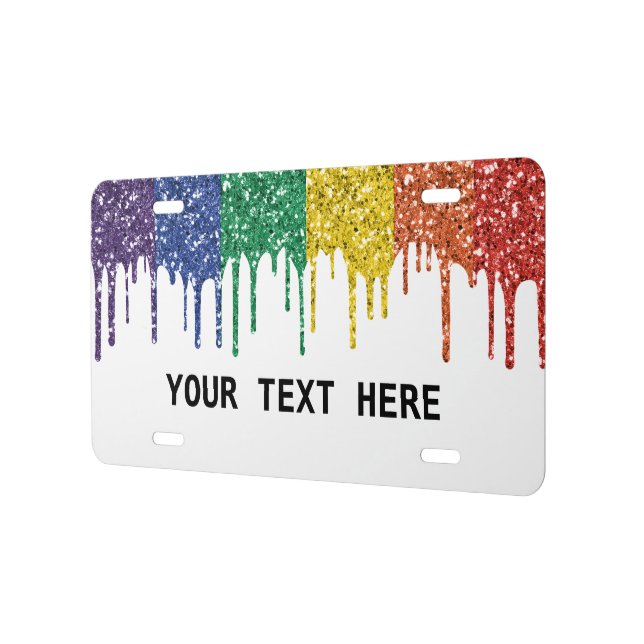 Rainbow Glitter Pride Drips Custom License Plate (Left)
