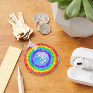 Rainbow Glitter Pride LGBT Love is Love Circle Keychain