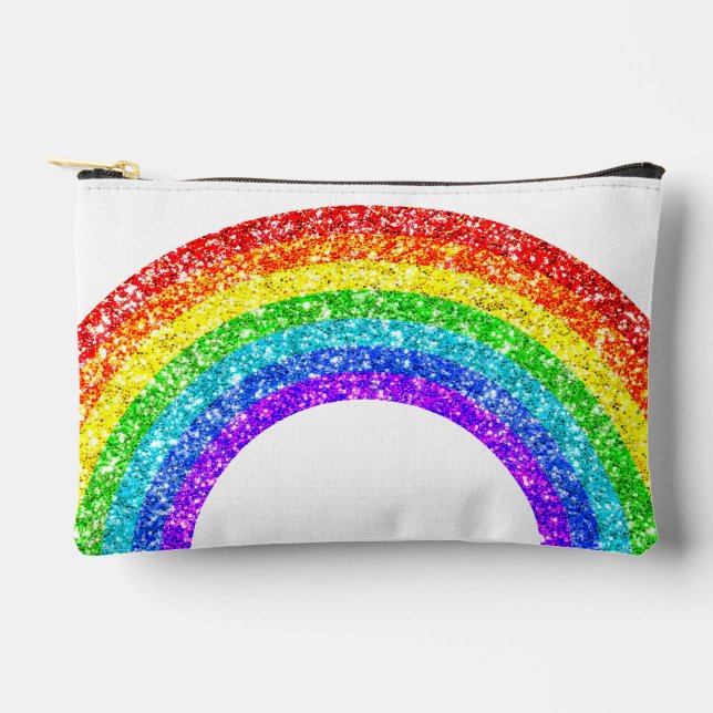 Rainbow Glitter Pride LGBT white and black Accessory Pouch (Front)