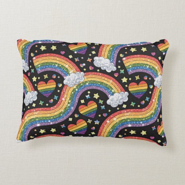 Rainbow Glitter Pride | Sparkling  LGBTQ+ Accent Pillow (Back)