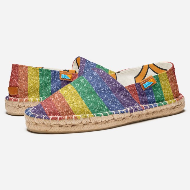 Rainbow Glitter Pride Striped Espadrilles (Angled)