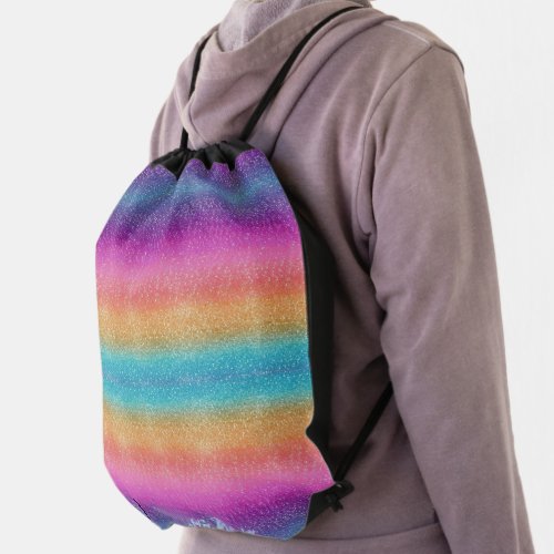 rainbow glitter print backpacks drawstring bag