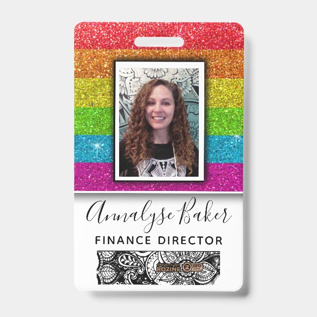 Rainbow Glitter Professional CNA Nurse Photo Name Badge (Front)