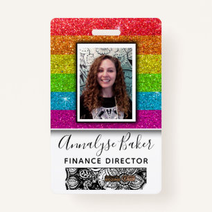 Rainbow Glitter Professional CNA Nurse Photo Name Badge