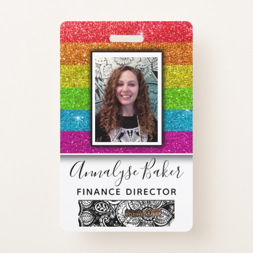 Rainbow Glitter Professional CNA Nurse Photo Name Badge