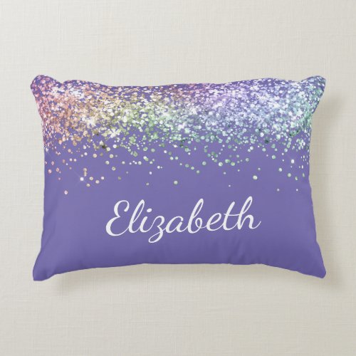Rainbow Glitter Purple Personalized Accent Pillow