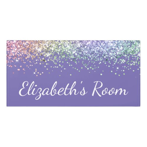 Rainbow Glitter Purple Personalized Door Sign