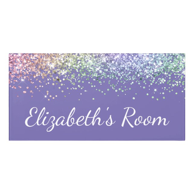 Rainbow Glitter Purple Personalized Door Sign (Classic Front)