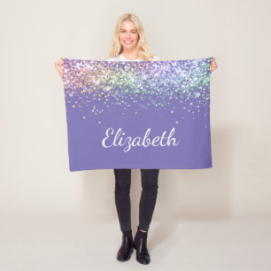 Rainbow Glitter Purple Personalized Fleece Blanket
