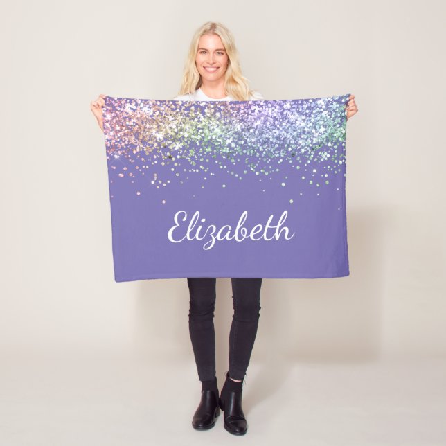 Rainbow Glitter Purple Personalized Fleece Blanket (In Situ)