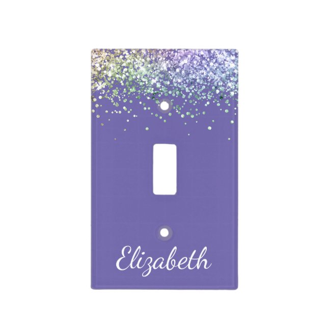 Rainbow Glitter Purple Personalized Light Switch Cover (Front)