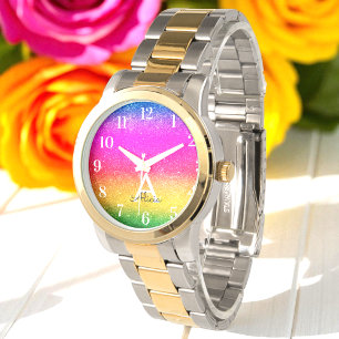 Rainbow Glitter Purple Yellow Green Watch