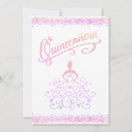 Rainbow Glitter Quinceaera 15 Crown Invitation