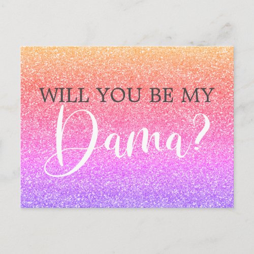 Rainbow Glitter Quinceanera Dama Proposal Invitation Postcard