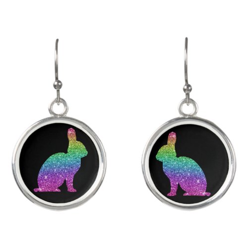 Rainbow Glitter Rabbit Dangle Earrings