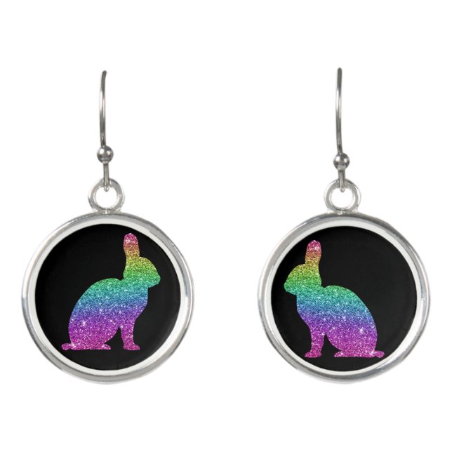 Rainbow Glitter Rabbit Dangle Earrings (Front)
