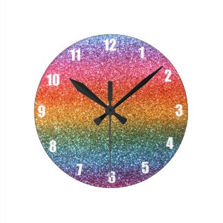 Rainbow glitter round clock