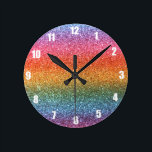 Rainbow glitter round clock<br><div class="desc">Trendy and modern bright rainbow glitter gift ideas, with red, pink, yellow, orange, green, blue and purple colors (not real glitter). Ideal for women, girls and teenagers.</div>