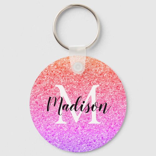 Rainbow Glitter Script Monogram Personalized Keychain