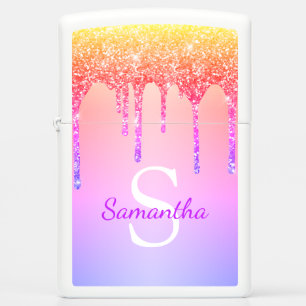 Rainbow Glitter Sparkle Drips Monogram Name Zippo Lighter