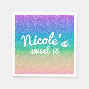 Rainbow Glitter Sparkle Glam Birthday Party Custom Paper Napkins