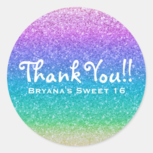 Rainbow Glitter Sparkle Glam Party Favor Custom Classic Round Sticker (Front)