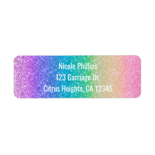 Rainbow Glitter Sparkle Glam Party Invitation Label